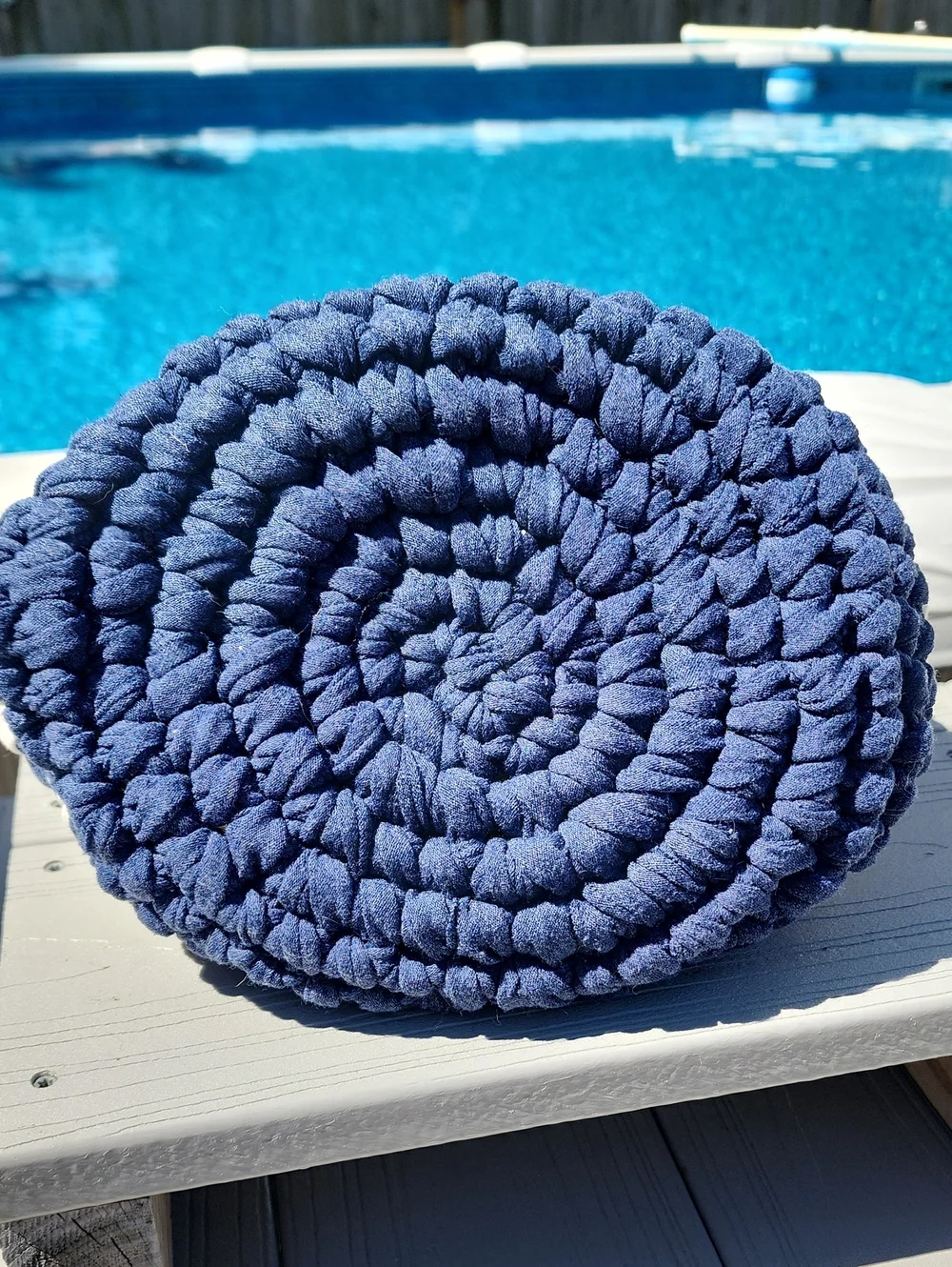 Handmade Nautical Blue & Cream Crochet Storage Basket - Or Tote